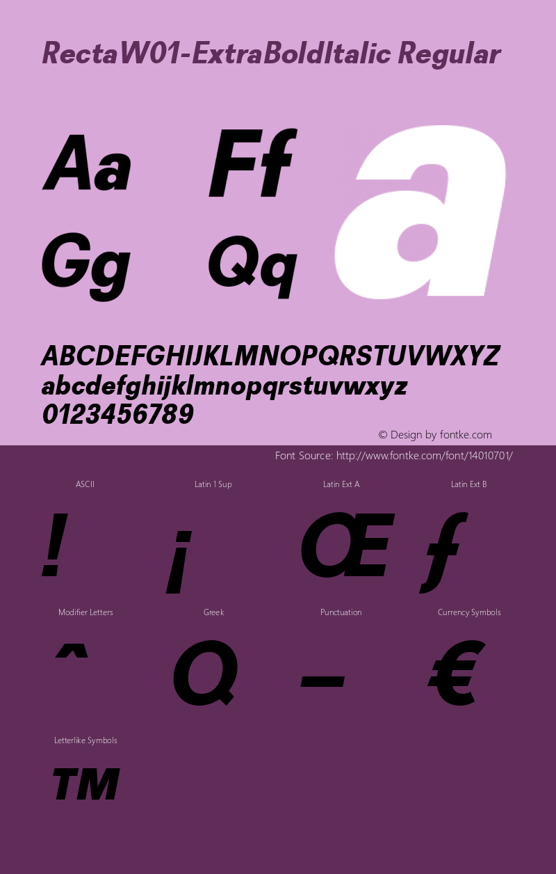 RectaW01-ExtraBoldItalic Regular Version 1.00 Font Sample