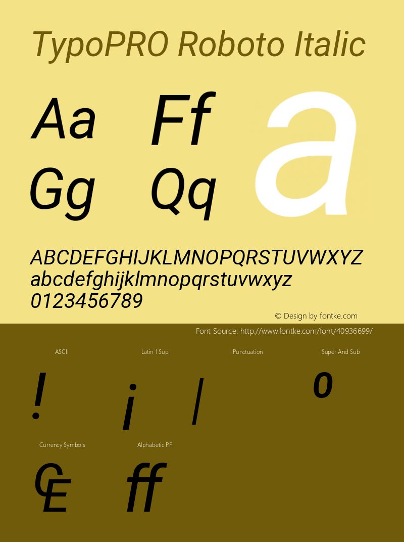 TypoPRO Roboto Italic Version 2.138 Font Sample