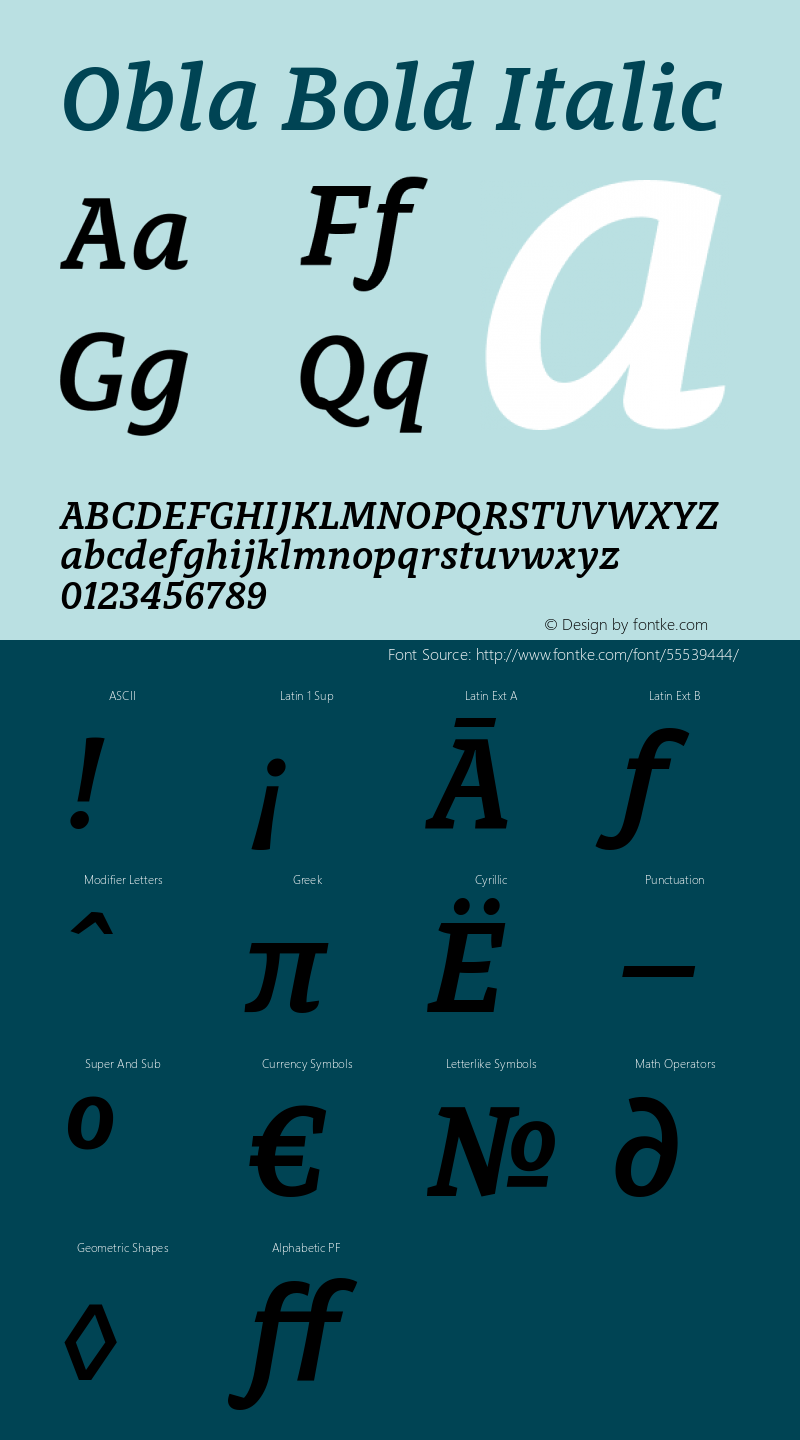 Obla-BoldItalic Version 1.000 2016 initial release Font Sample