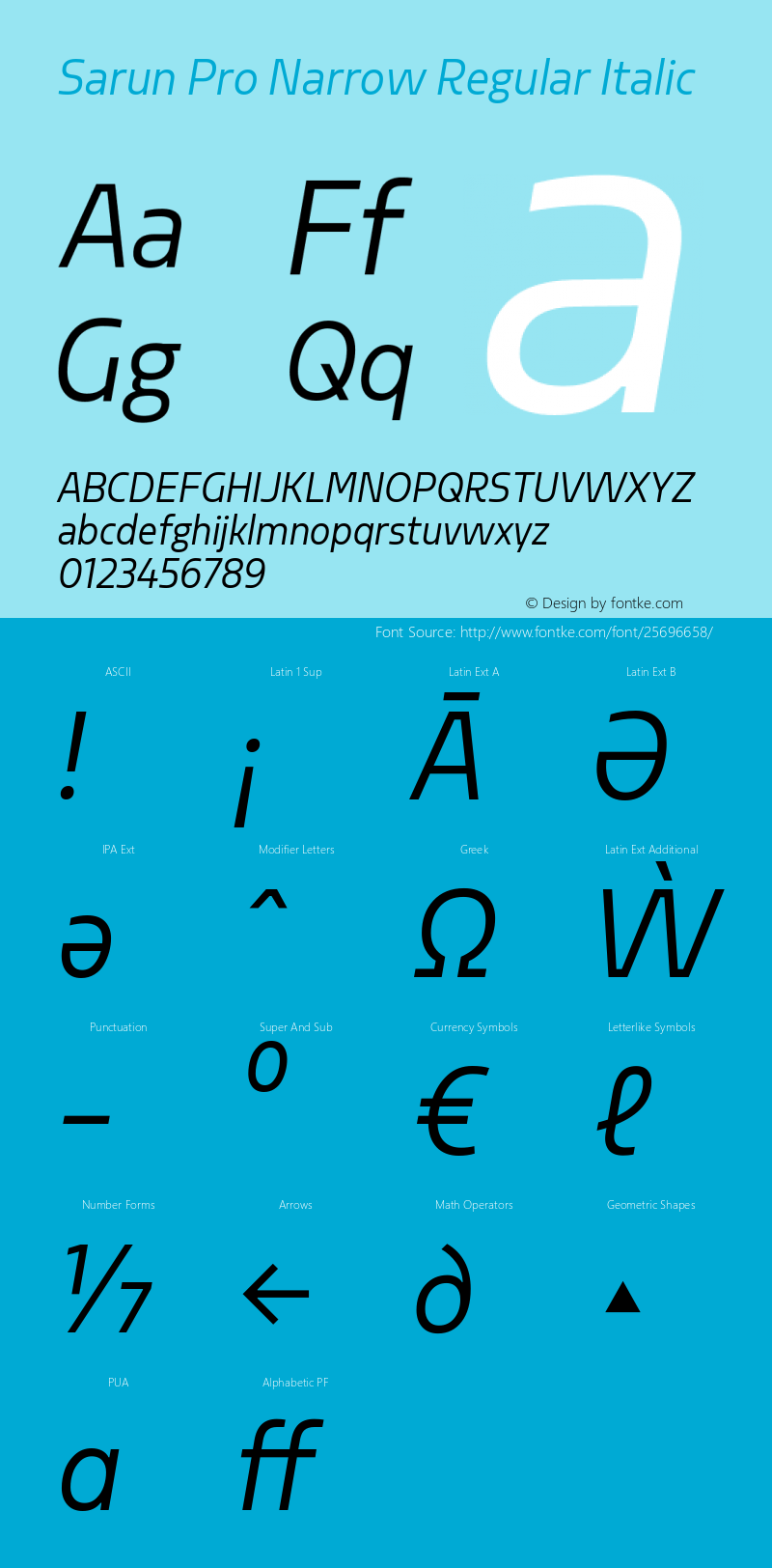 Sarun Pro Narrow Regular Italic Version 1.70 Build 0318 Font Sample