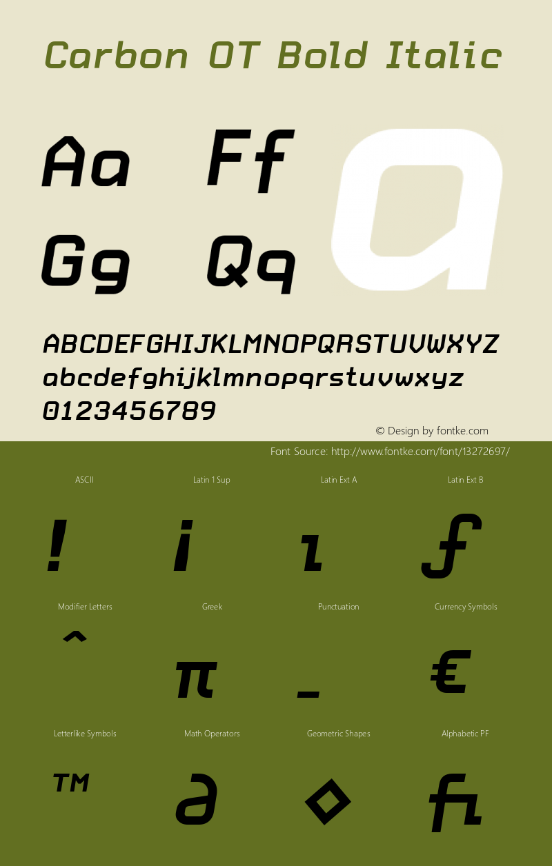 Carbon OT Bold Italic Version 1.100 2003 Font Sample