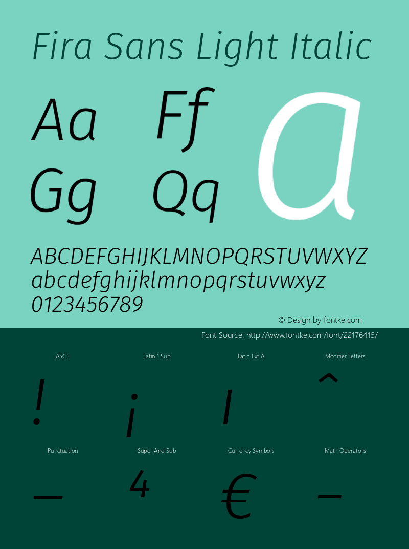 Fira Sans Light Italic Version 4.203 Font Sample