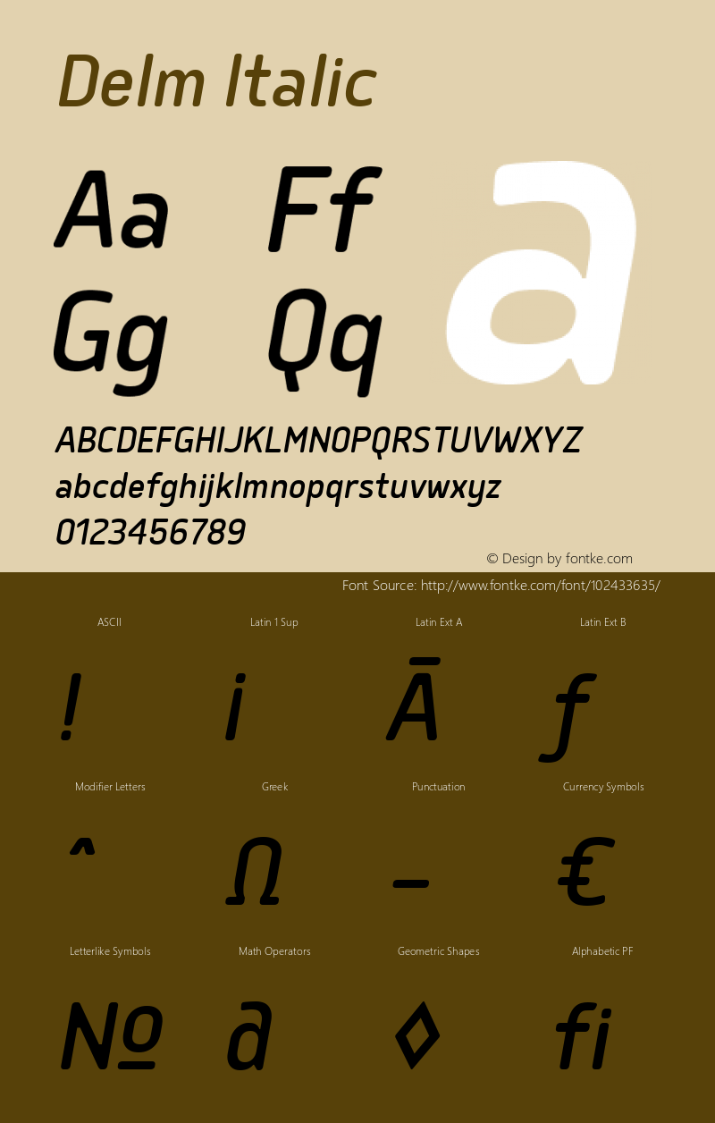 Delm Italic 1.000 Font Sample