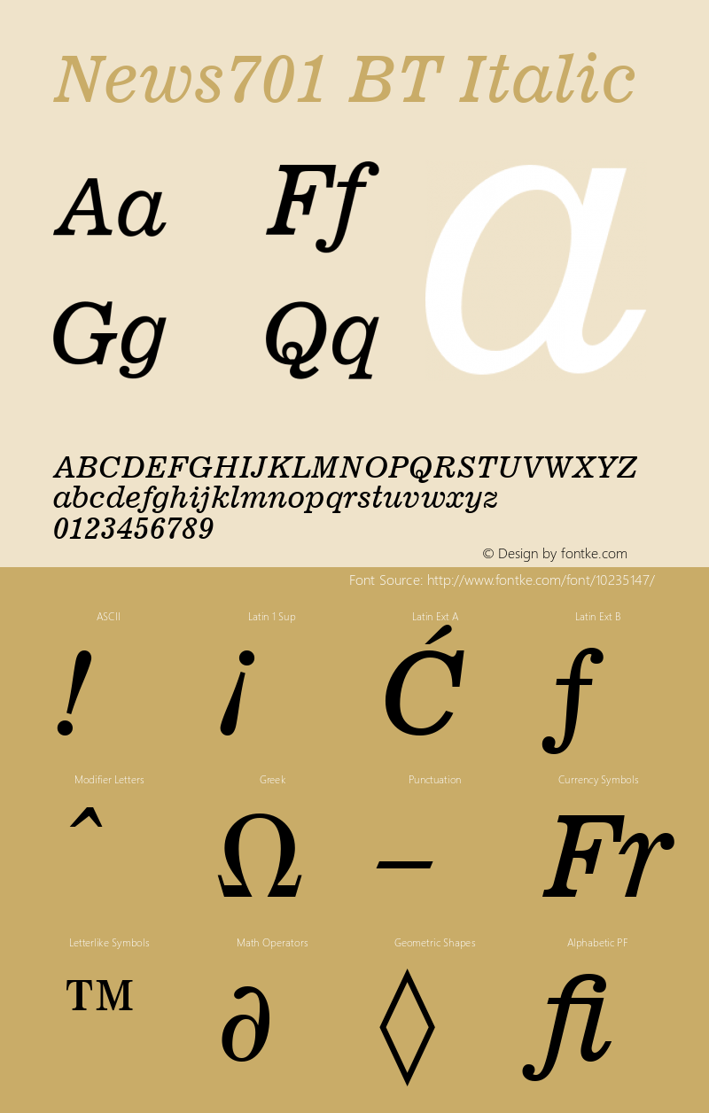 News701 BT Italic Version 1.01 emb4-OT Font Sample