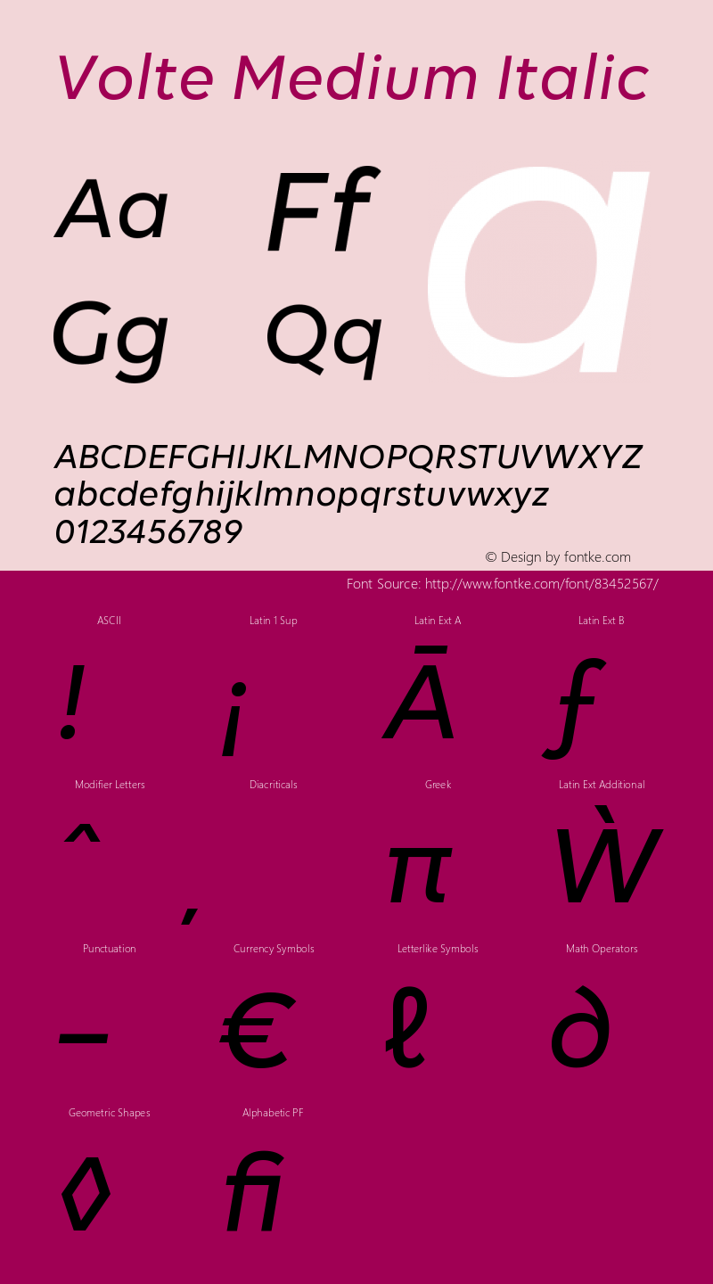 Volte-MediumItalic Version 1.000;PS 001.000;hotconv 1.0.88;makeotf.lib2.5.64775 Font Sample