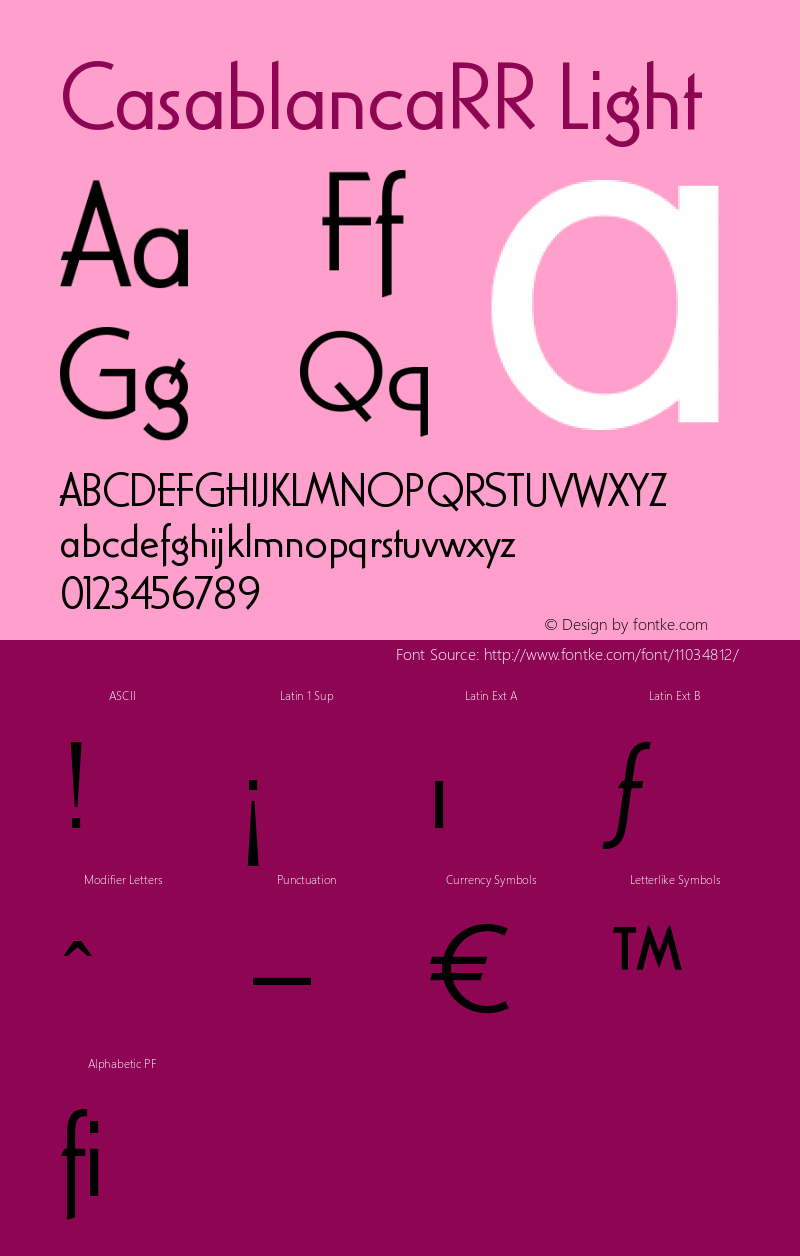 CasablancaRR Light Version 001.004 Font Sample