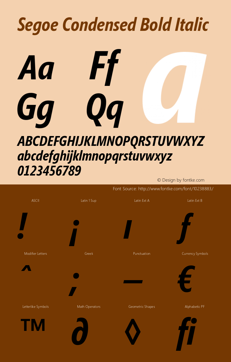 Segoe Condensed Bold Italic Version 1.02 Font Sample