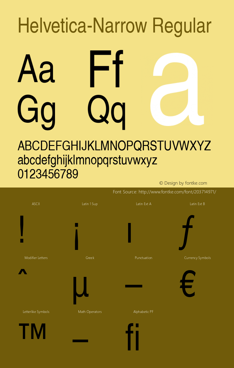 Helvetica Narrow Version 2.0; 2001; initial release图片样张