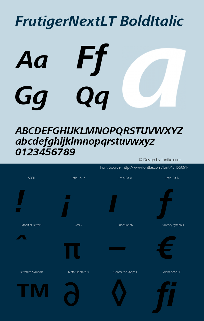 FrutigerNextLT BoldItalic Version 001.000 Font Sample