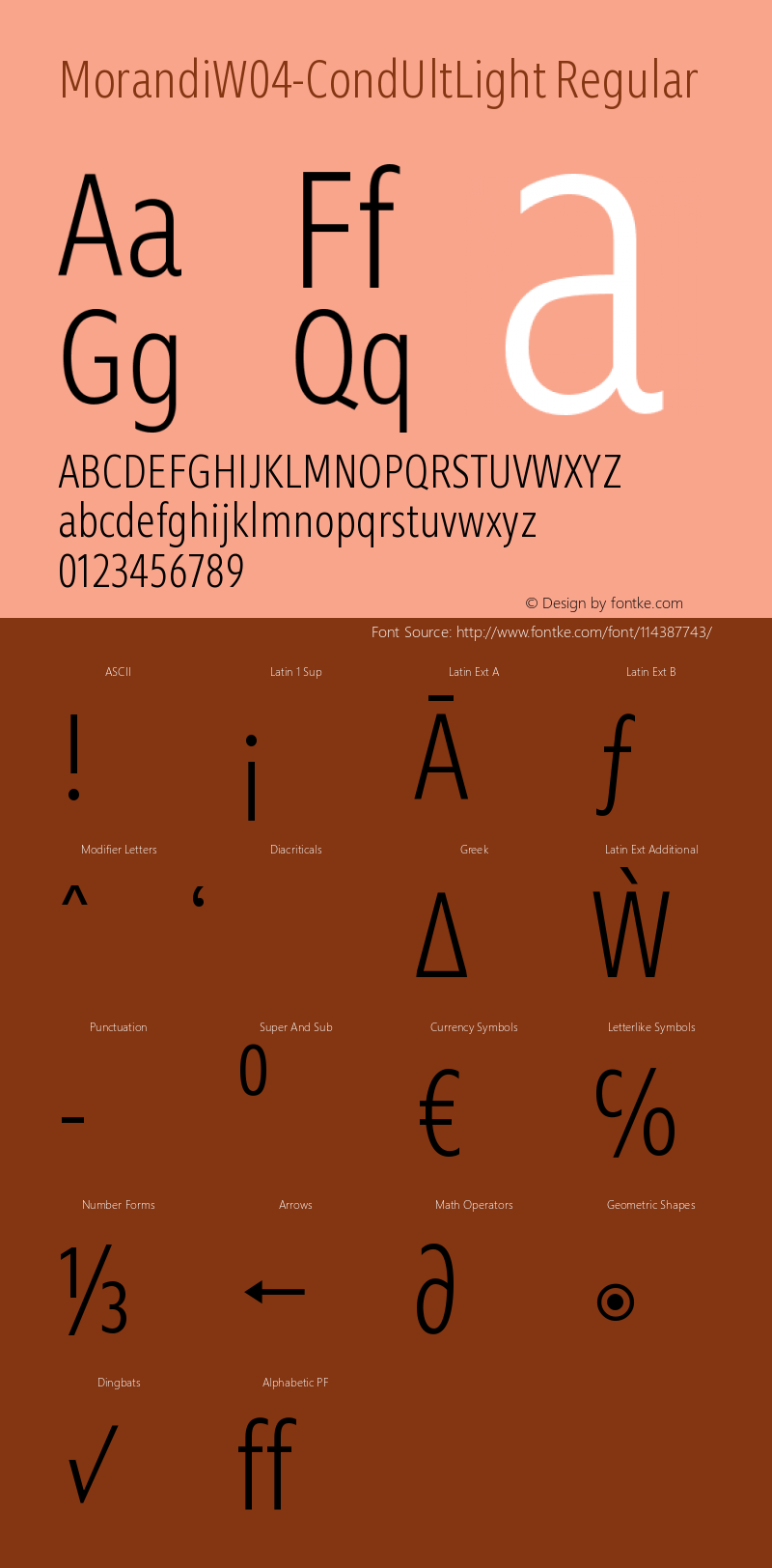 Morandi W04 Condensed UltLight Version 1.21 Font Sample