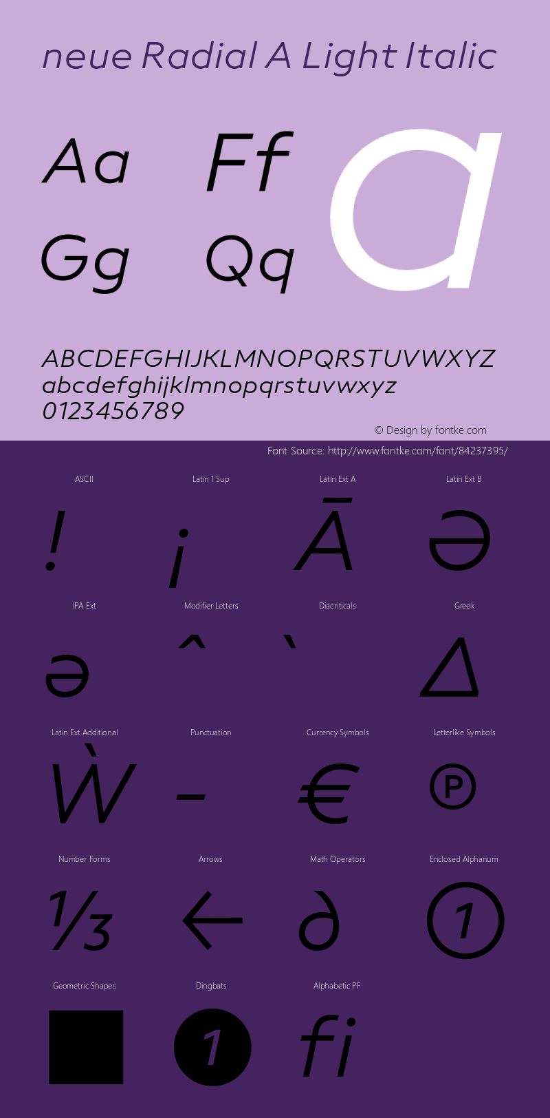 neue Radial A Light Italic Version 1.000;hotconv 1.0.109;makeotfexe 2.5.65596 Font Sample