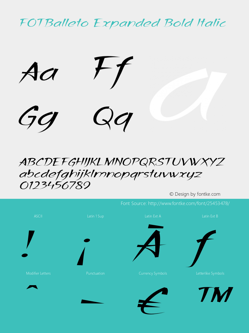 FOTBalleto-ExpandedBoldItalic Version 1.500 Font Sample