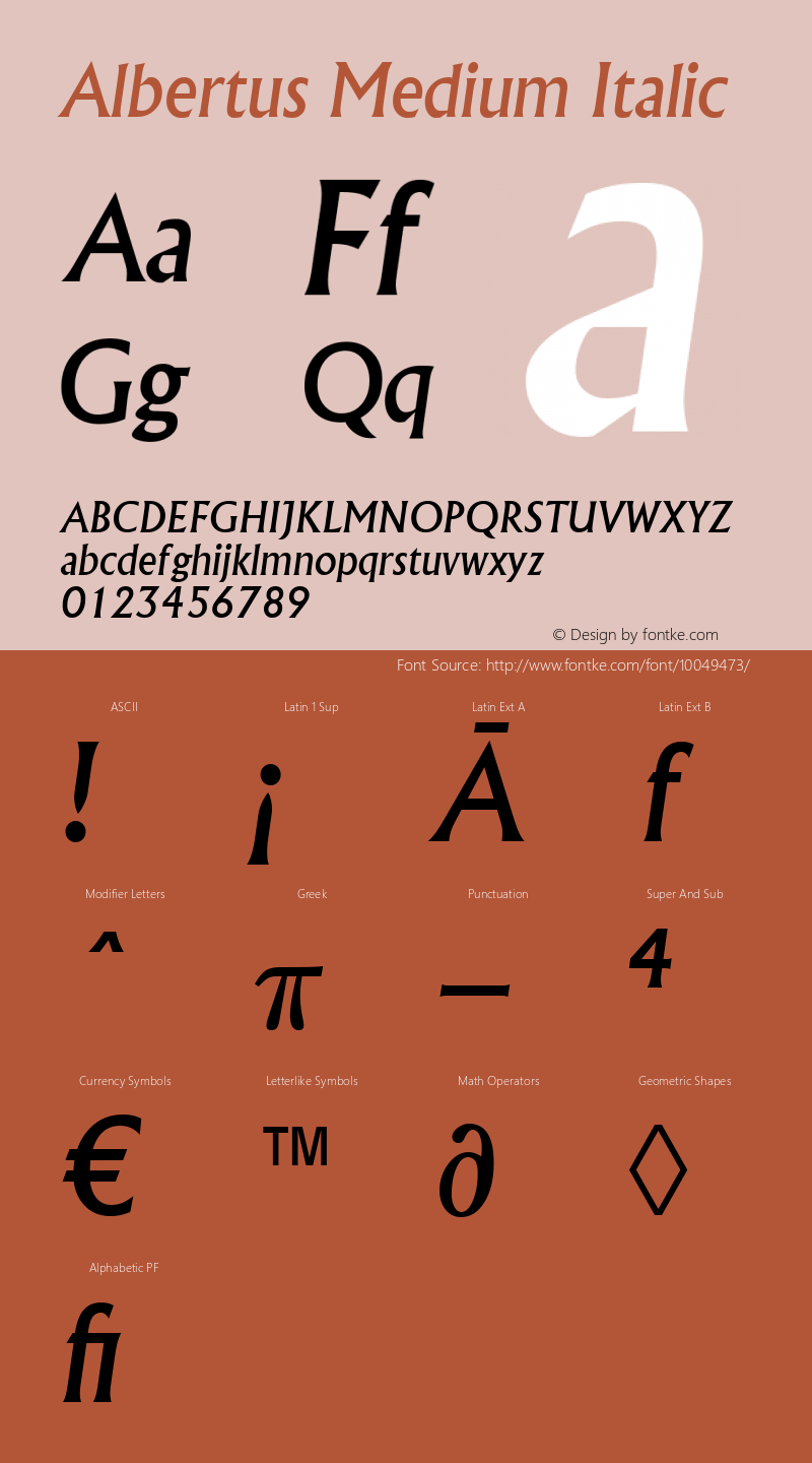 Albertus Medium Italic Version 1.3 (Hewlett-Packard) Font Sample