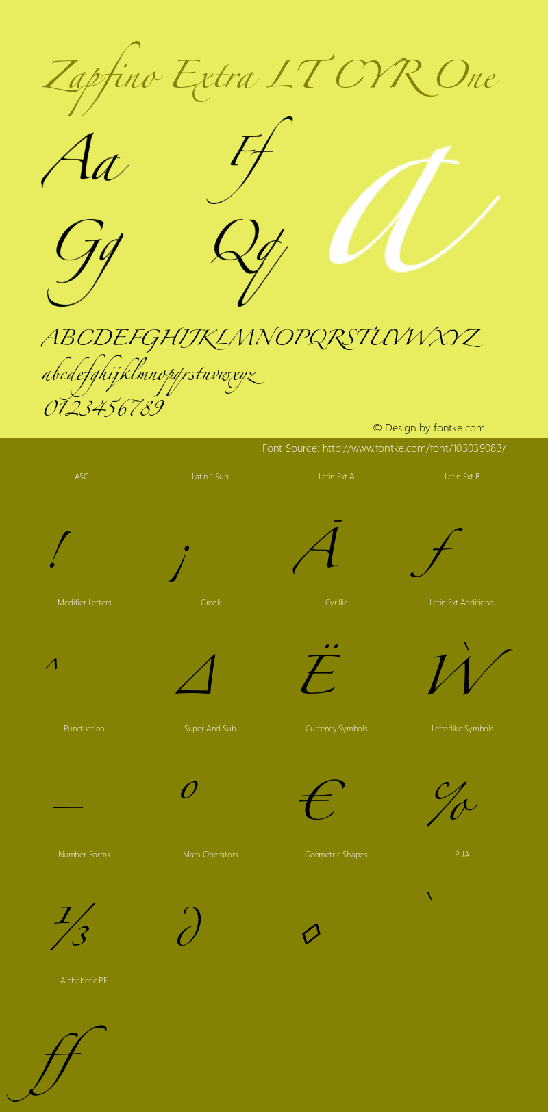 ZapfinoExtraLTCYR-One Version 1.00 Font Sample