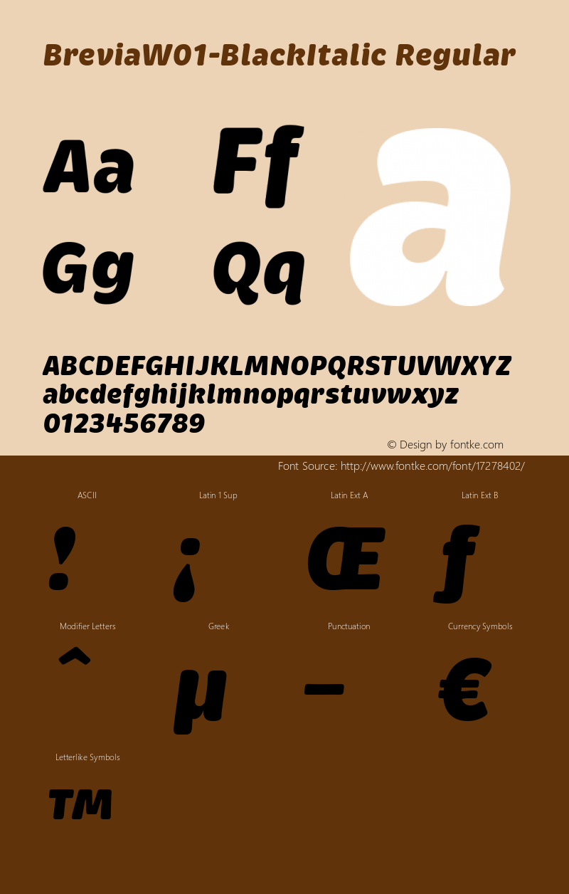 BreviaW01-BlackItalic Regular Version 1.00 Font Sample