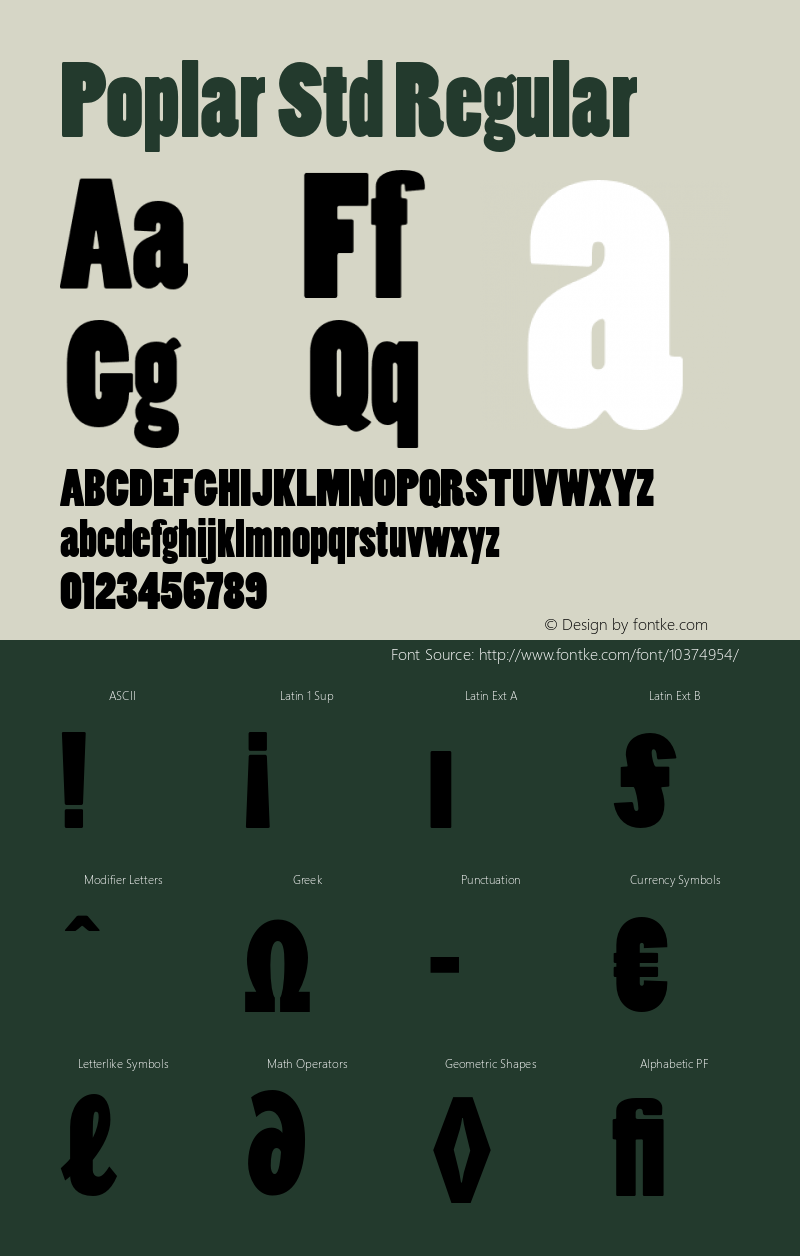 Poplar Std Regular Version 2.041;PS 002.000;hotconv 1.0.57;makeotf.lib2.0.21895 Font Sample