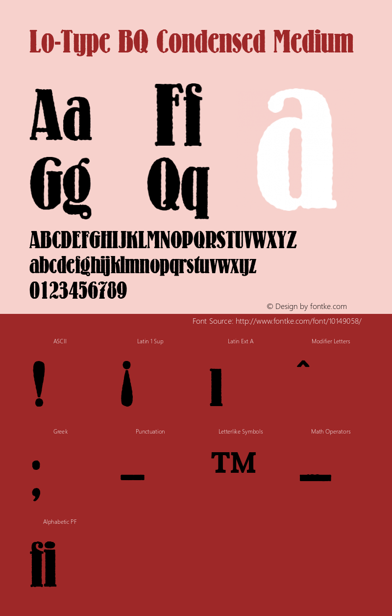 Lo-Type BQ Condensed Medium Version 001.000 Font Sample