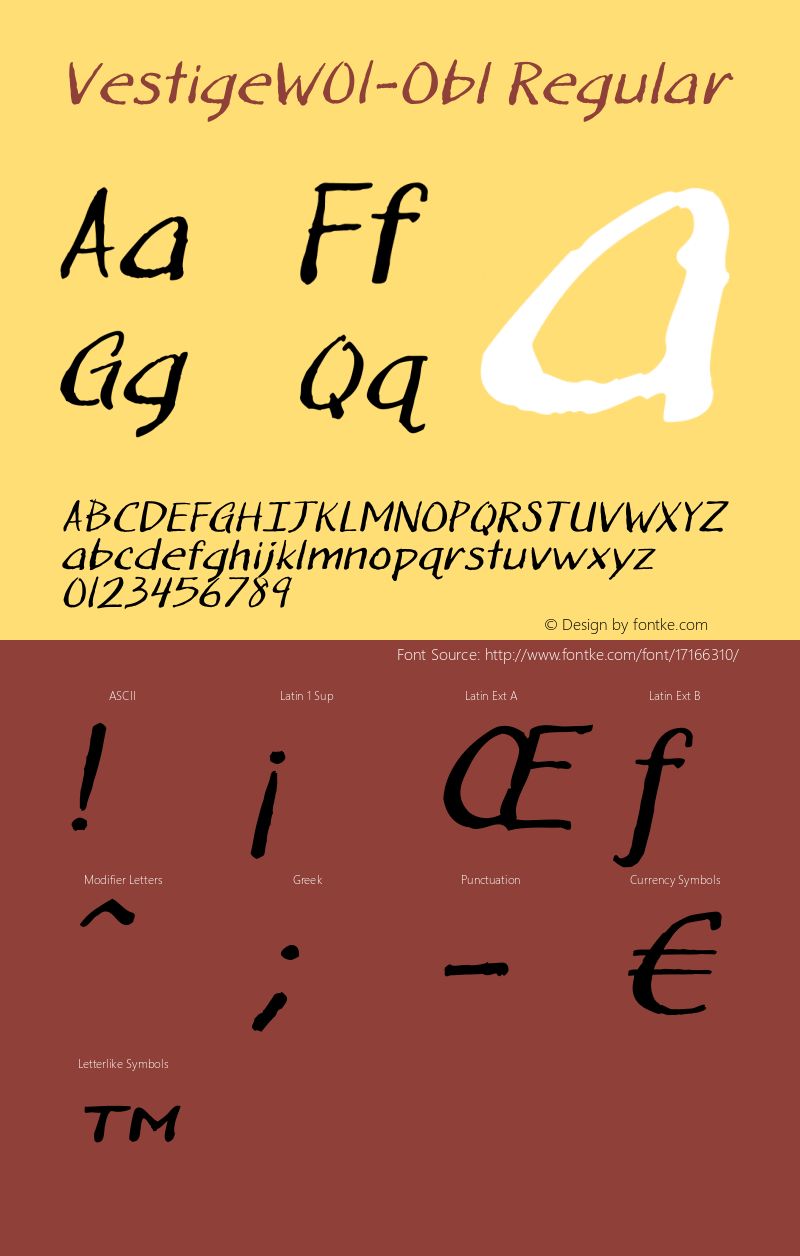 VestigeW01-Obl Regular Version 1.00 Font Sample