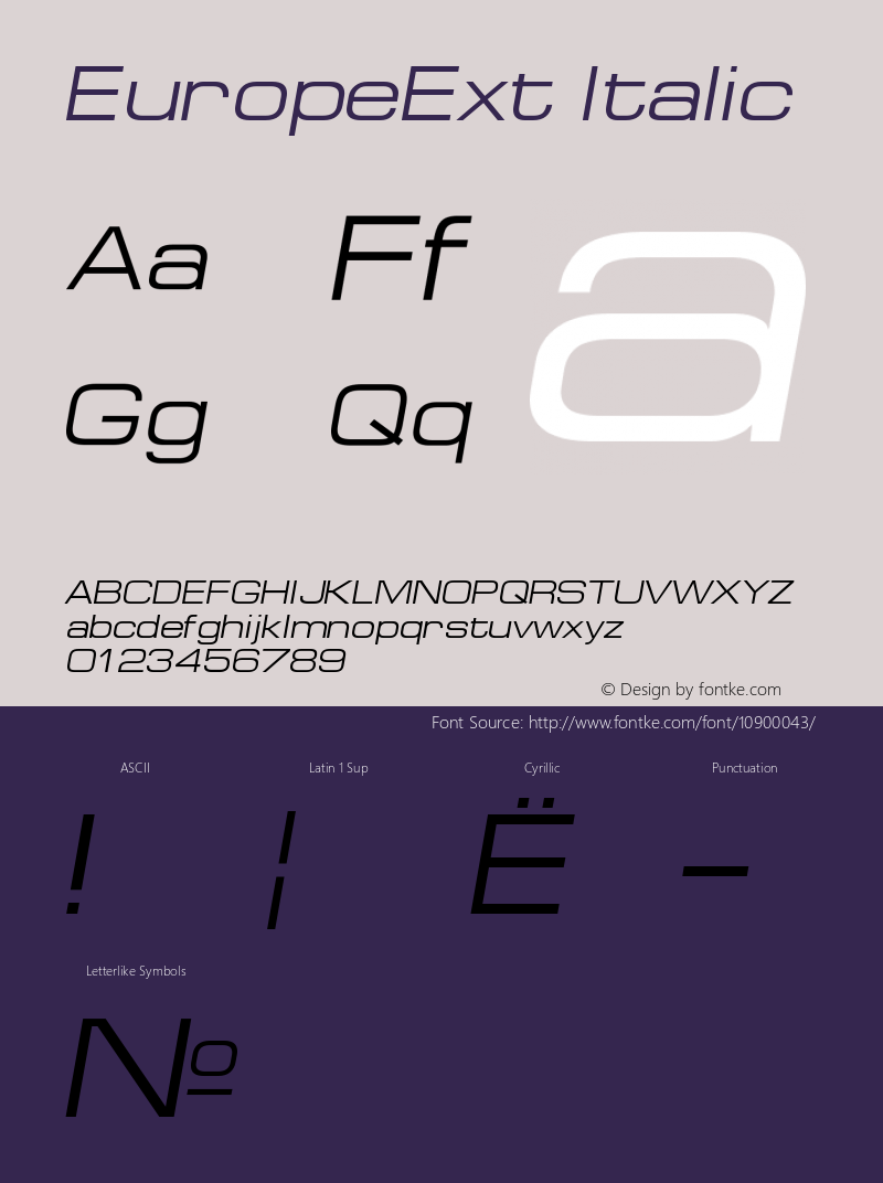 EuropeExt Italic Version 001.001 Font Sample