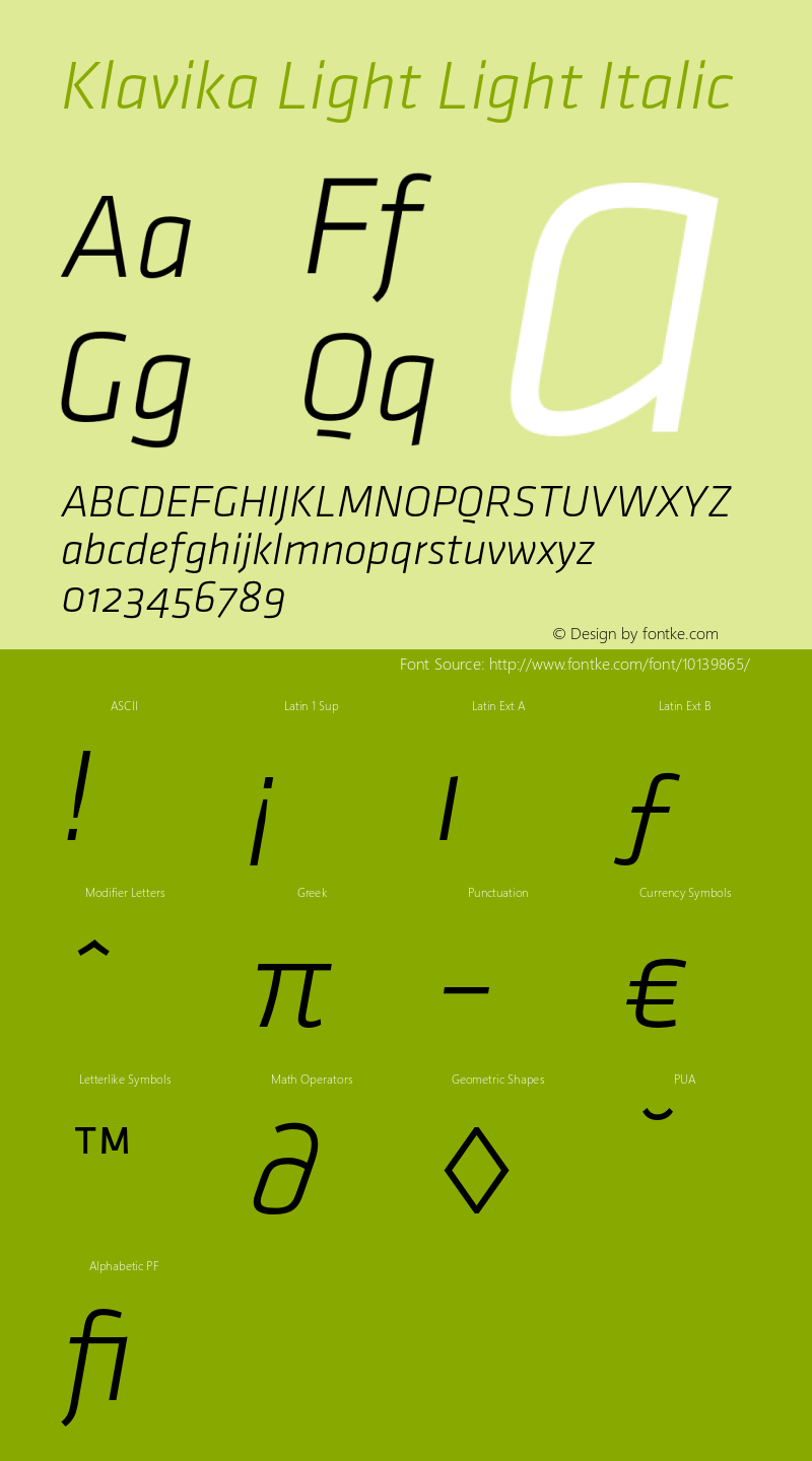 Klavika Light Light Italic 001.000 Font Sample