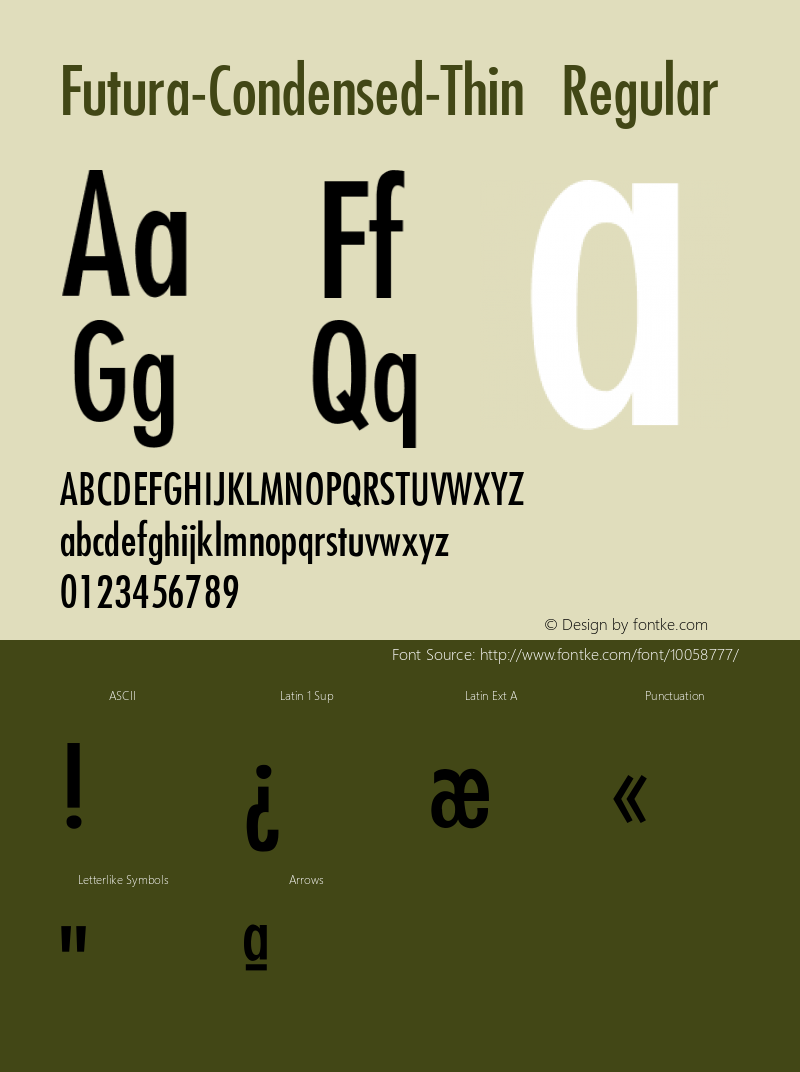 Futura-Condensed-Thin Regular Converted from C:\TTFONTS\FUTURA1.TF1 by ALLTYPE Font Sample