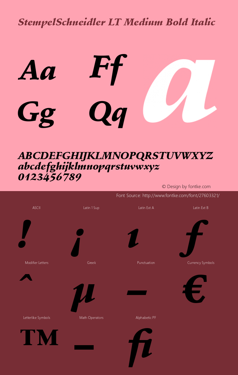 Stempel Schneidler LT Black Italic Version 6.03 Font Sample