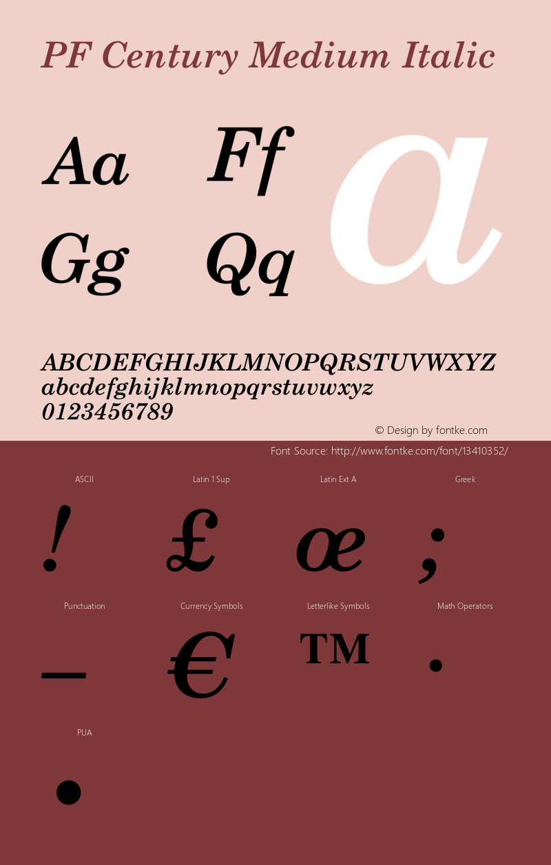 PF Century Medium Italic OTF 1.000;PS 001.001;Core 1.0.34 Font Sample