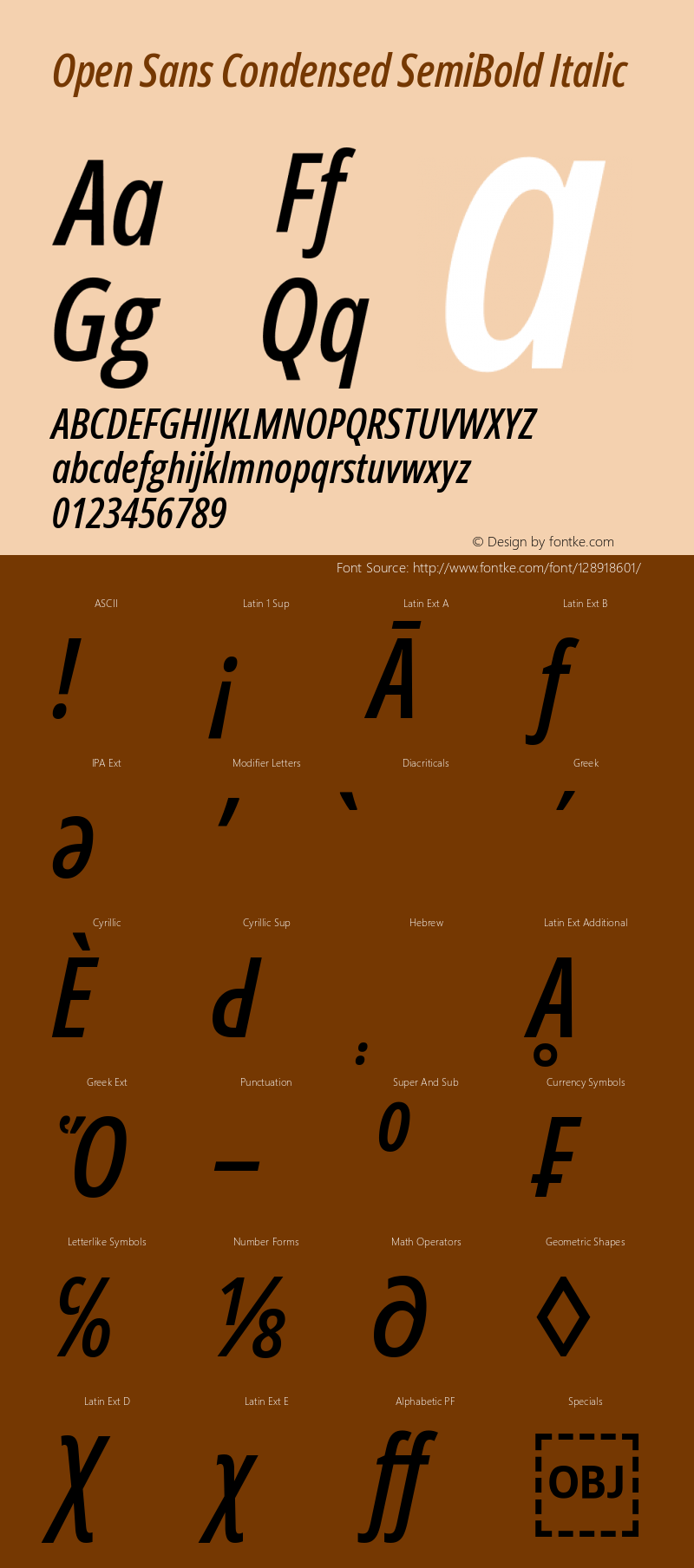 Open Sans Condensed SemiBold Italic Version 3.000; ttfautohint (v1.8.3) Font Sample