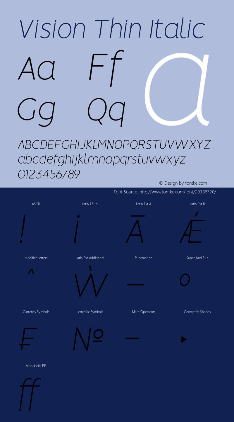 Vision Thin Italic Version 1.000 Font Sample