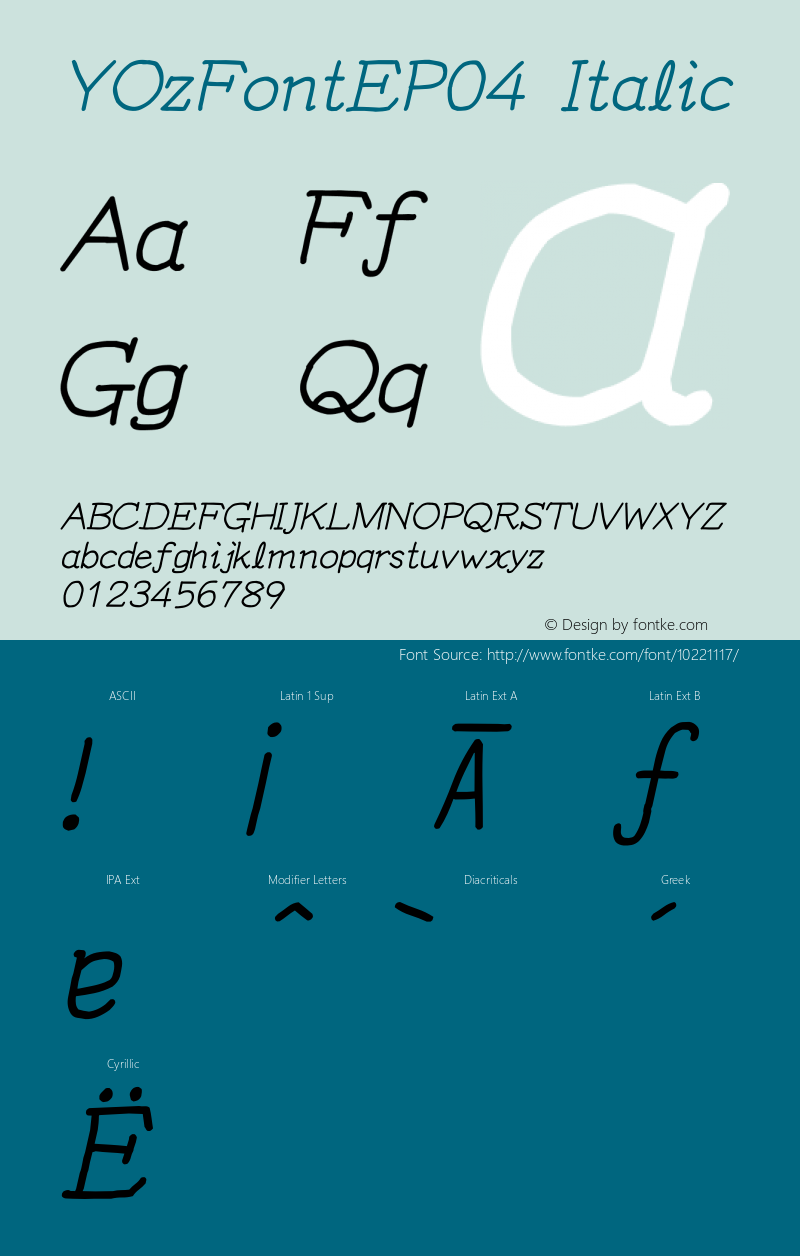 YOzFontEP04 Italic Version 12.03 Font Sample