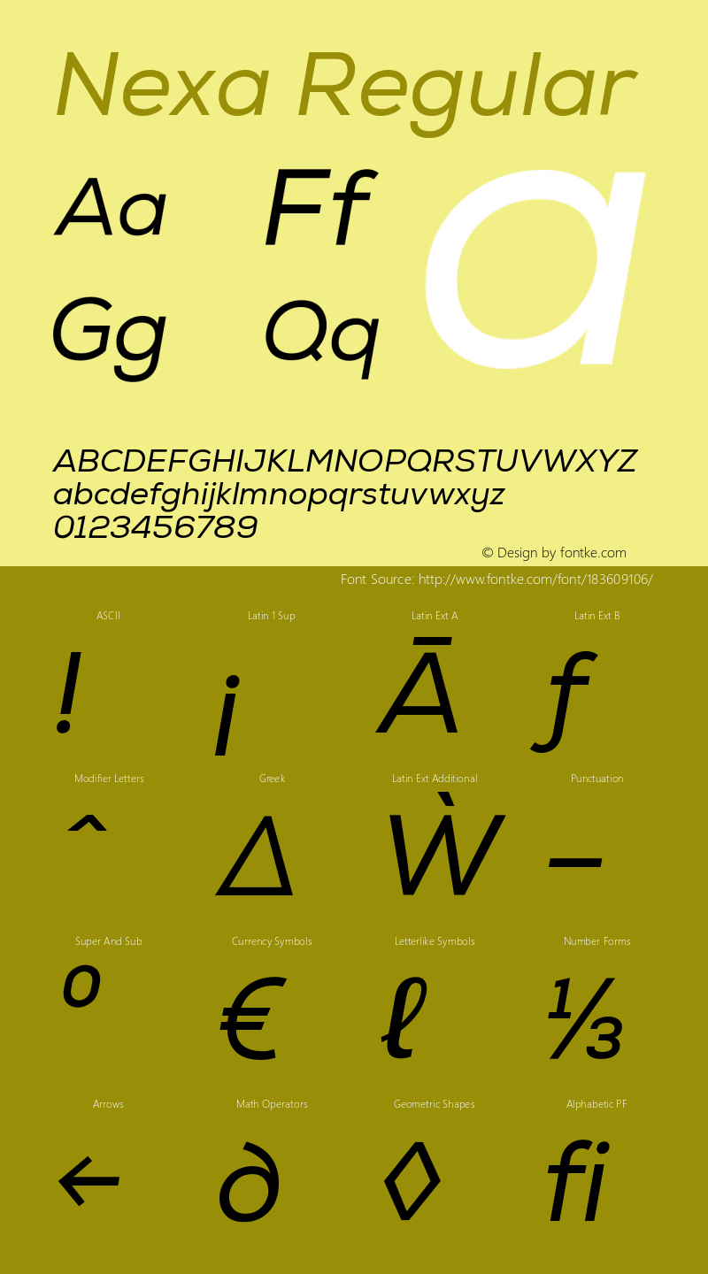 Nexa Regular Italic Version 1.001;PS 1.1;hotconv 1.0.72;makeotf.lib2.5.5900 DEVELOPMENT图片样张