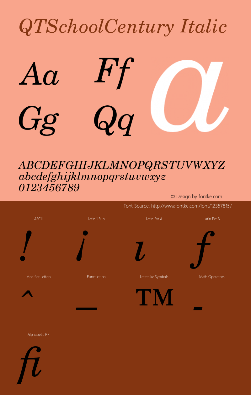 QTSchoolCentury Italic Version 001.000 Font Sample