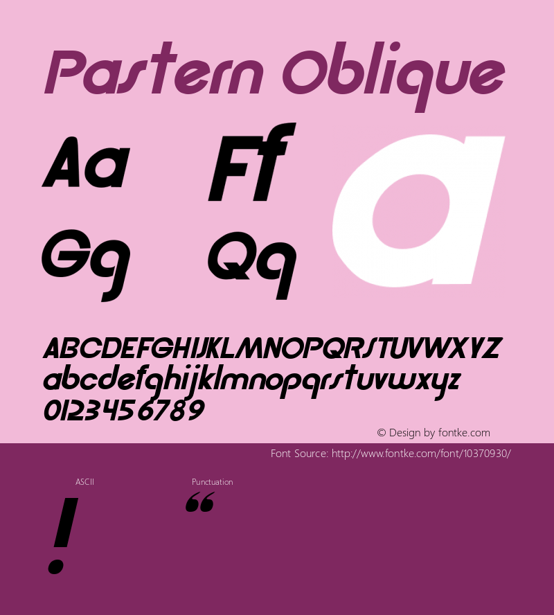 Pastern Oblique 1.0 Tue Oct 11 18:28:02 1994 Font Sample