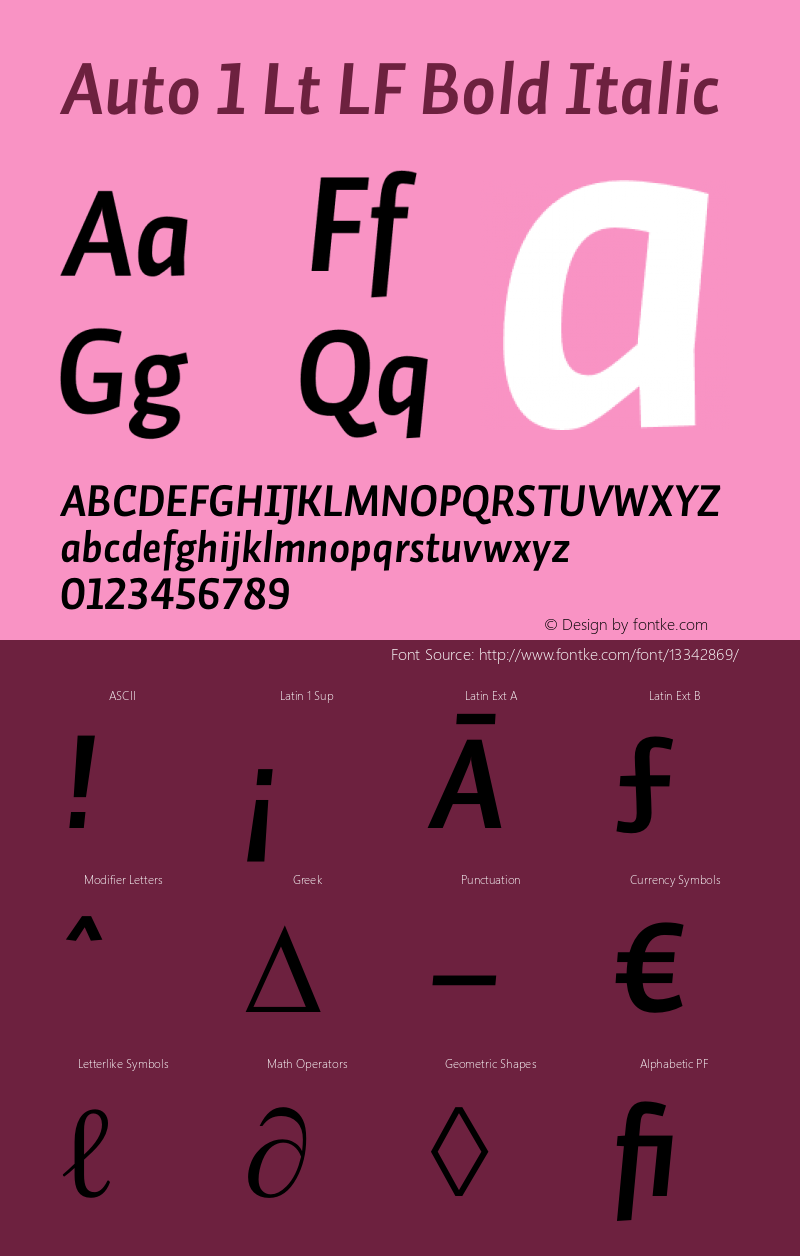 Auto 1 Lt LF Bold Italic Version 1.111;PS 001.001;hotconv 1.0.38 Font Sample