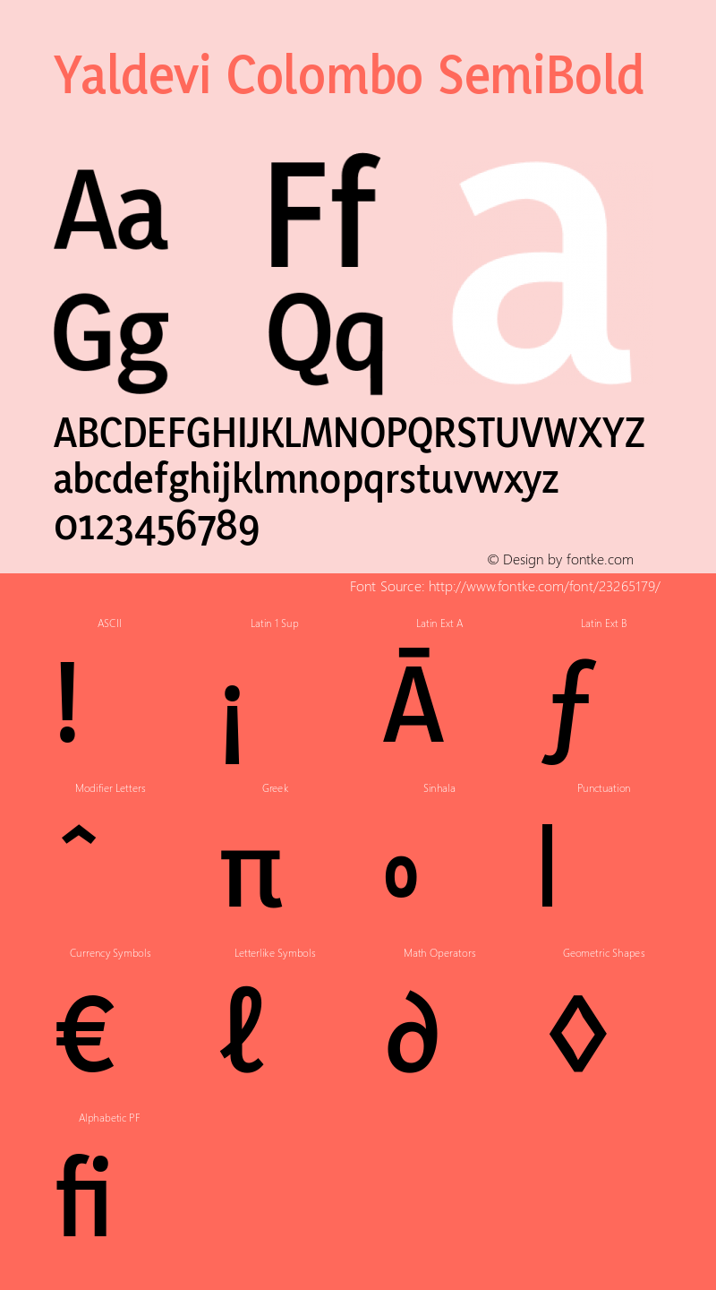 YaldeviColombo SemiBold Version 1.030 Font Sample