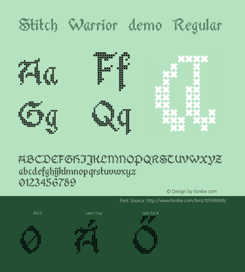 Stitch Warrior demo Regular Version 1.000 2014 initial release Font Sample