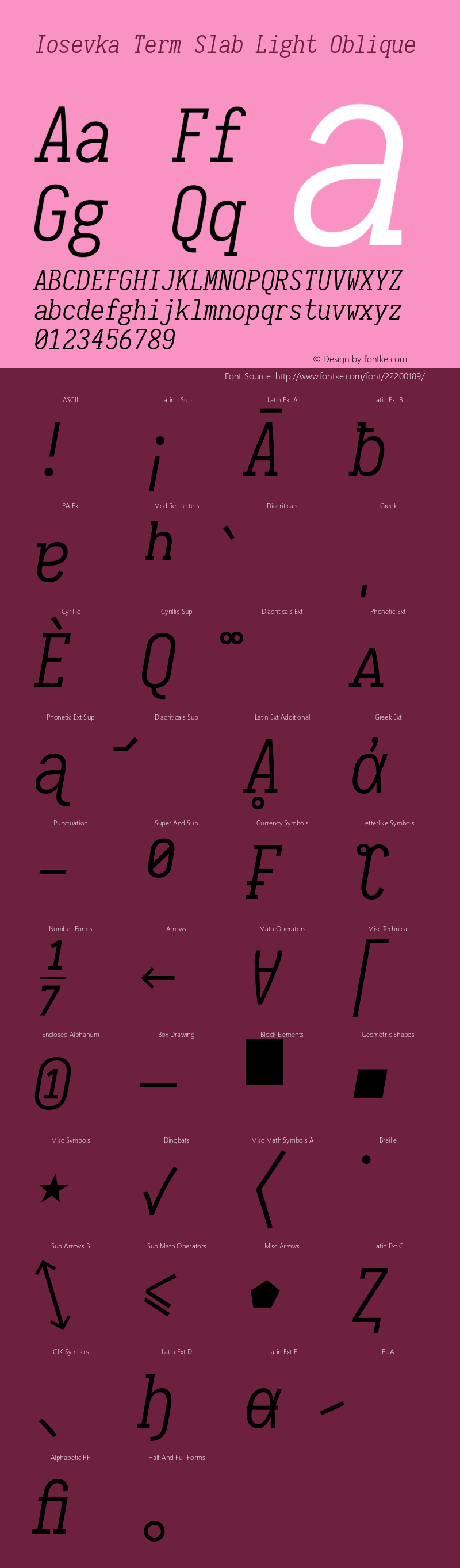 Iosevka Term Slab Light Oblique 1.13.1; ttfautohint (v1.6) Font Sample