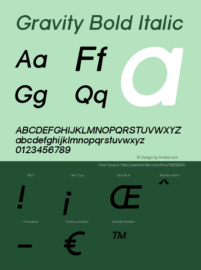 Gravity Bold Italic 1 Font Sample