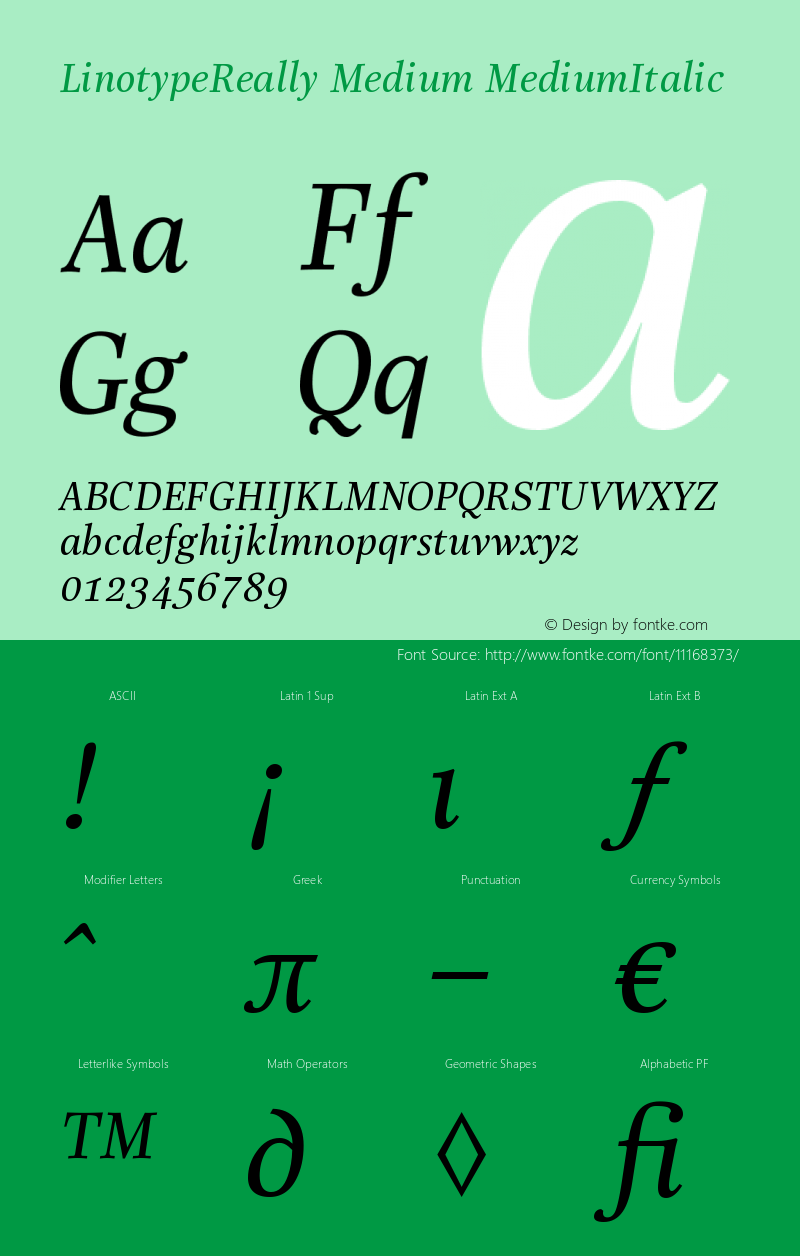 LinotypeReally Medium MediumItalic Version 005.000 Font Sample