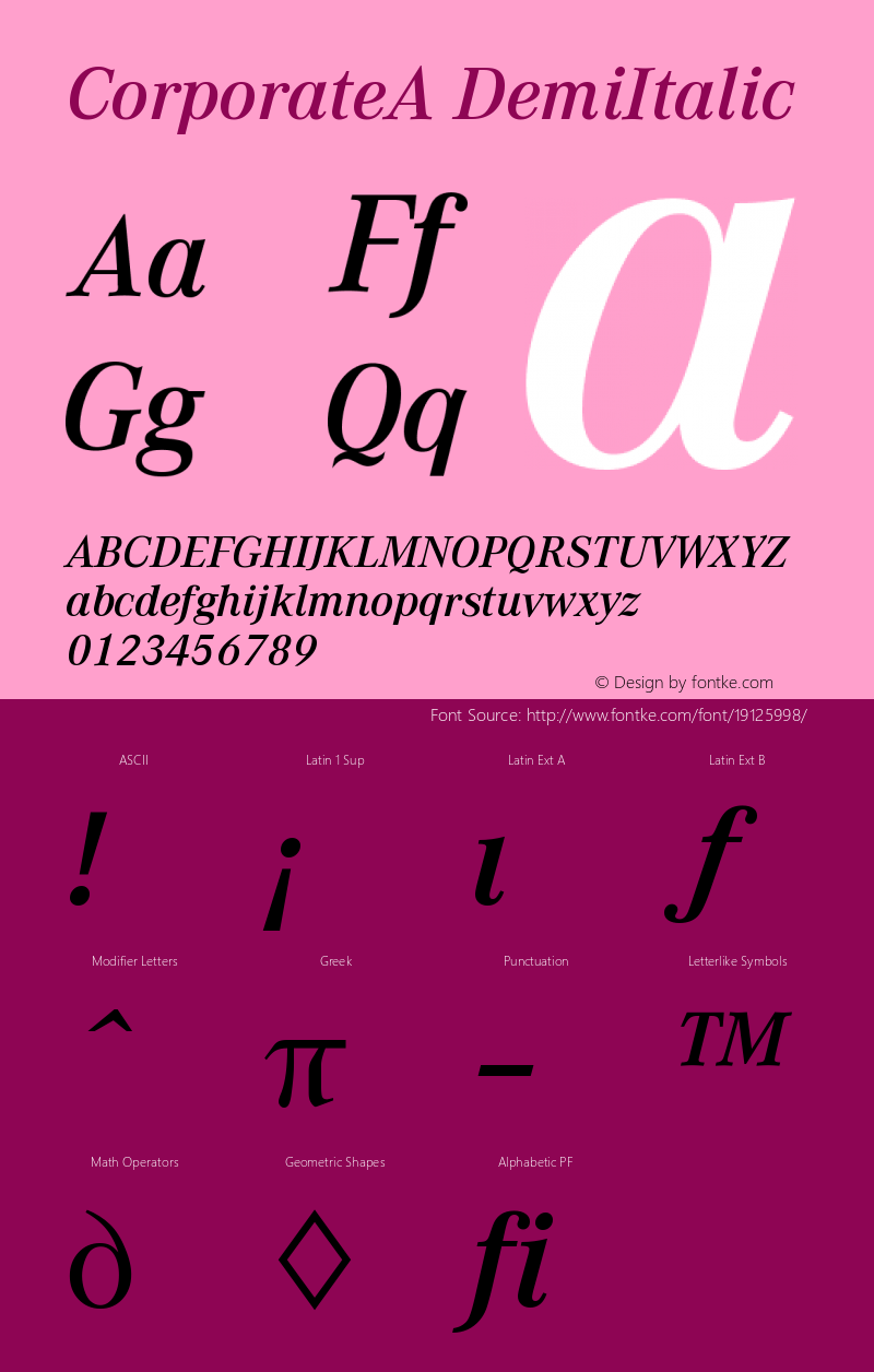 CorporateA-DemiItalic Version 001.004 Font Sample