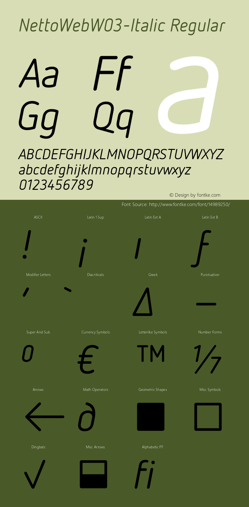 NettoWebW03-Italic Regular Version 7.504 Font Sample