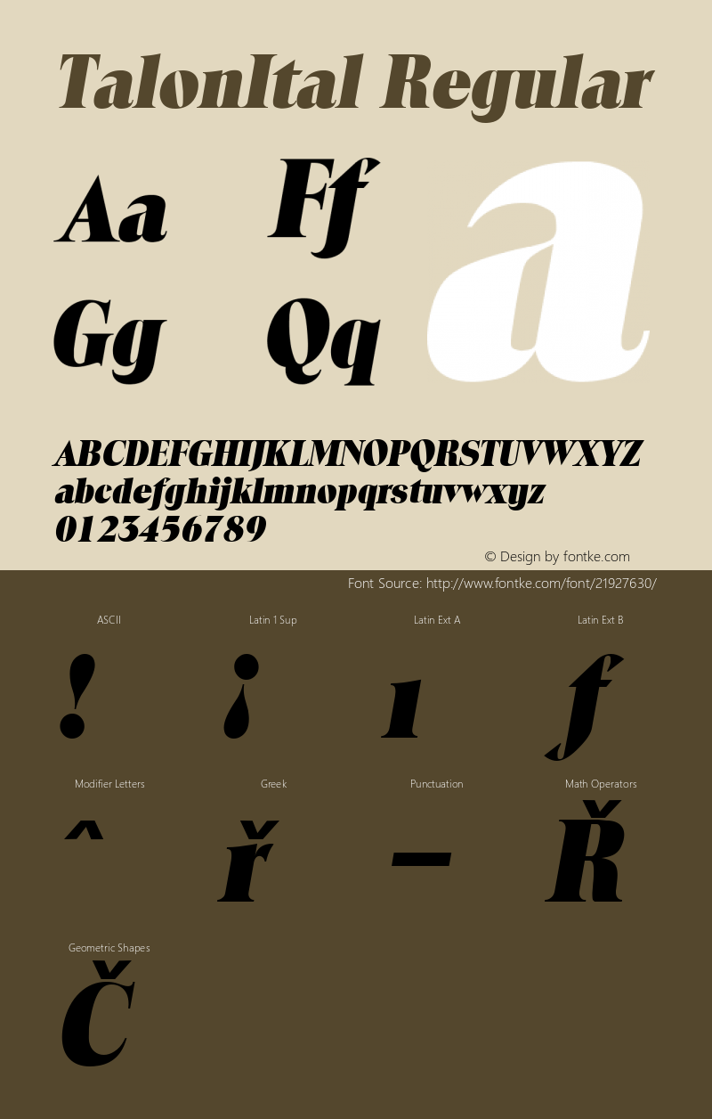 TalonItal Regular Altsys Fontographer 3.5  2/9/93 Font Sample