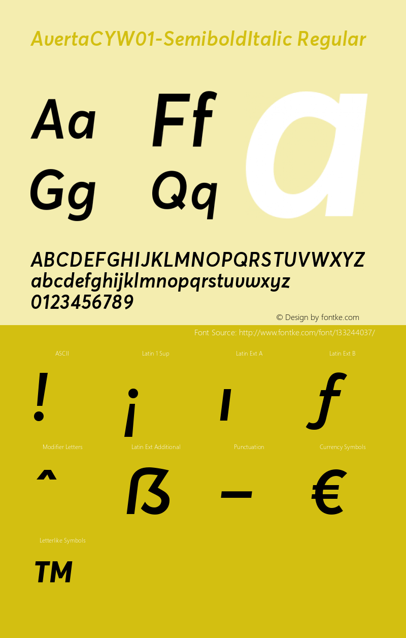 Averta CY W01 Semibold Italic Version 1.008 Font Sample