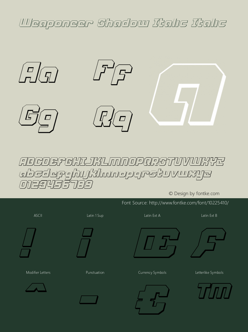 Weaponeer Shadow Italic Italic 001.000 Font Sample