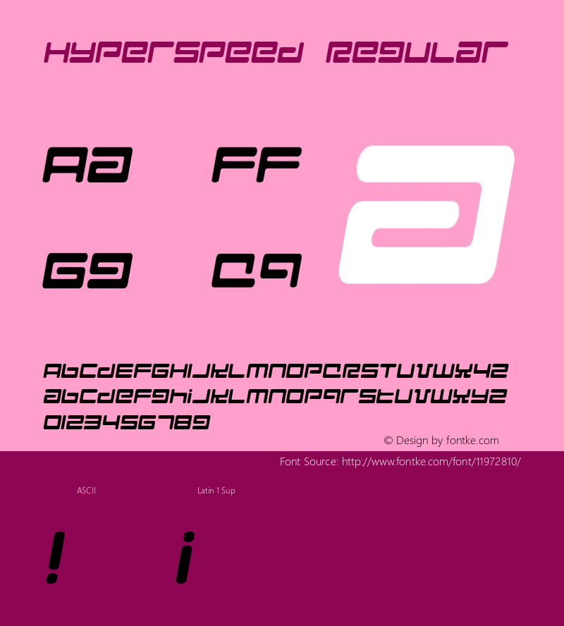 Hyperspeed Regular Version 1.0; 2001 Font Sample