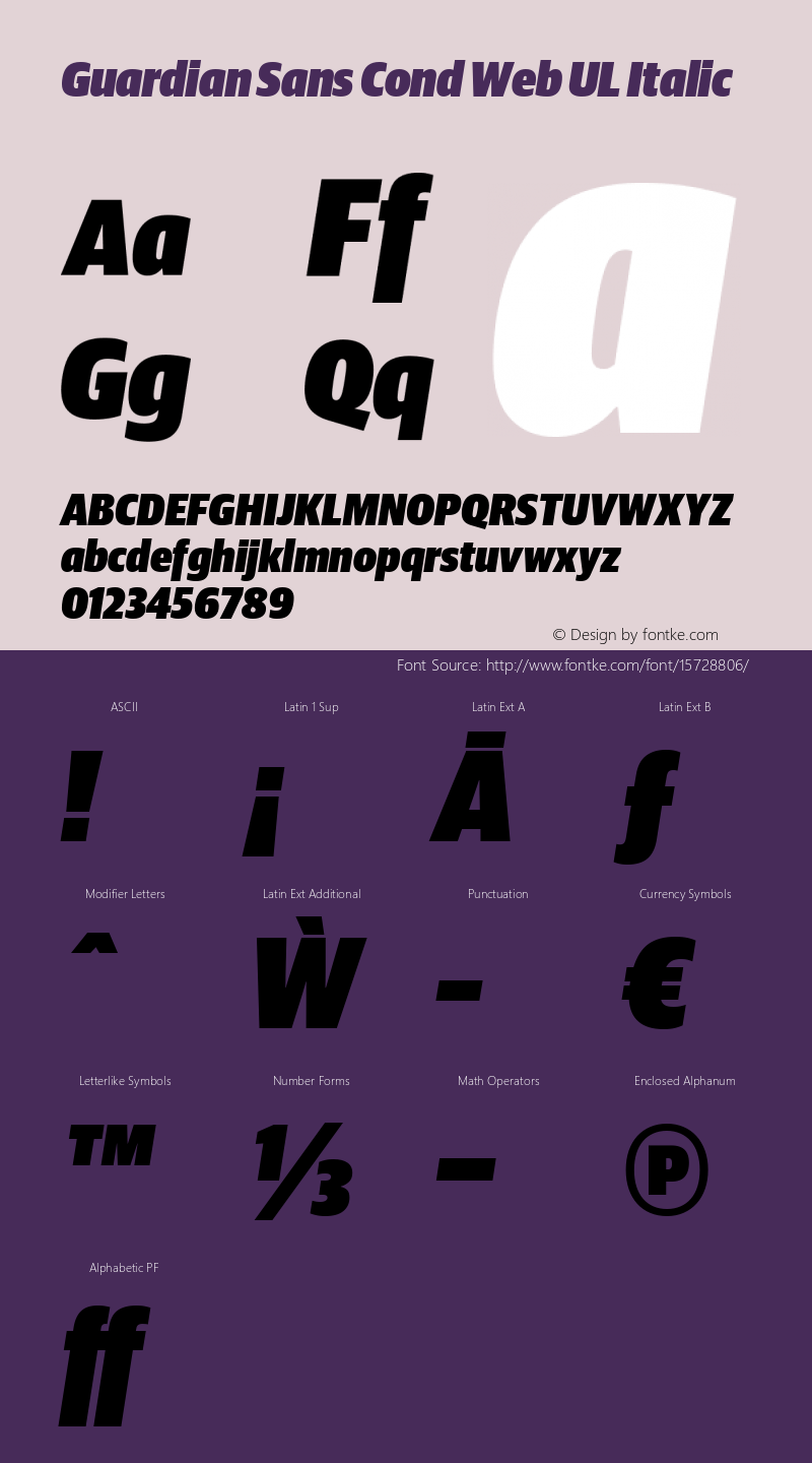 Guardian Sans Cond Web UL Italic Version 1.1 2012 Font Sample