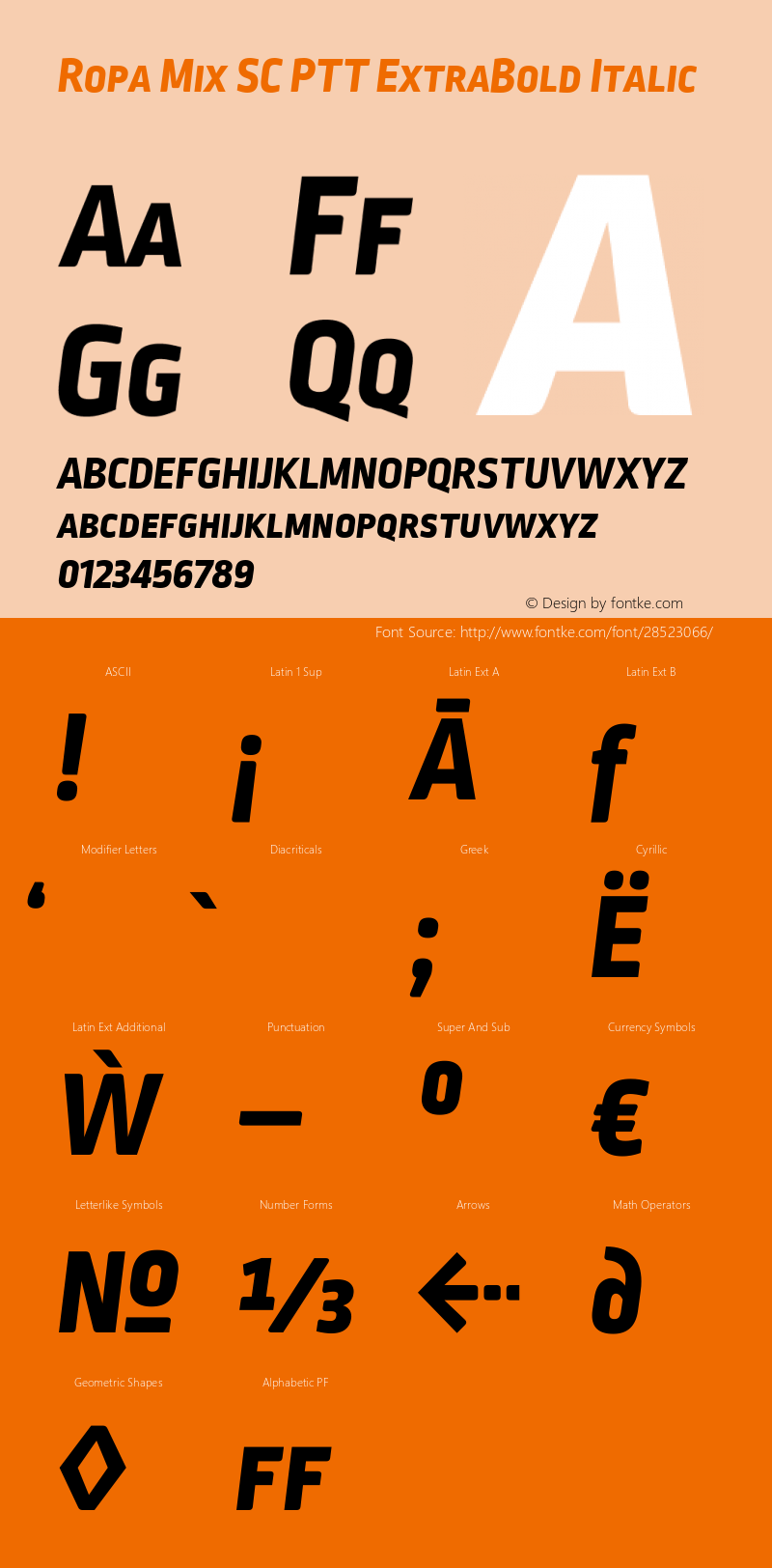 RopaMixSCPTT-ExtraBoldItalic Version 1.001; build 0001 Font Sample