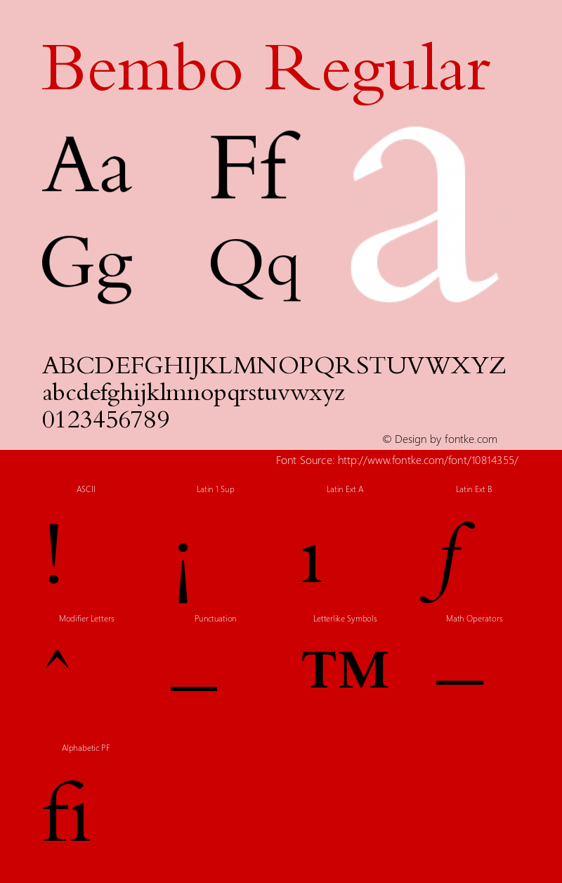 Bembo Regular Version 001.000 Font Sample