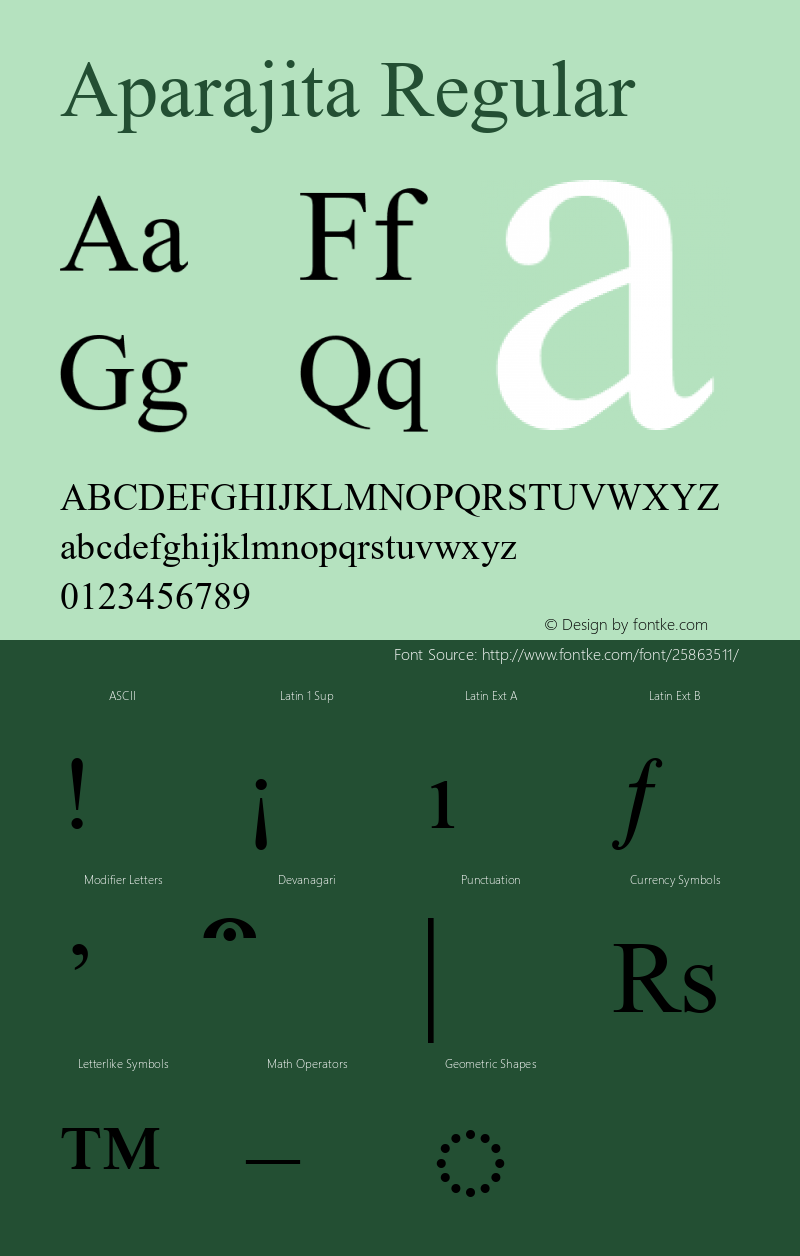 Aparajita Version 6.90 Font Sample