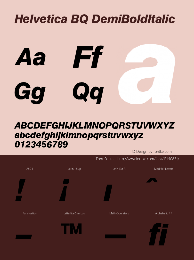Helvetica BQ DemiBoldItalic Version 001.000 Font Sample